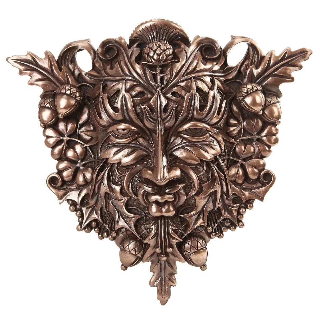 12" Greenman Wall Plaque Statue in Bronze