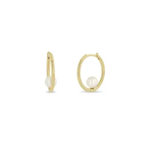 14k Nested Pearl Large Hinge Huggie Hoops