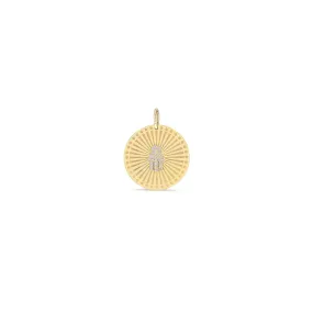 14k Single Pavé Diamond Hamsa Medium Sunbeam Medallion Charm