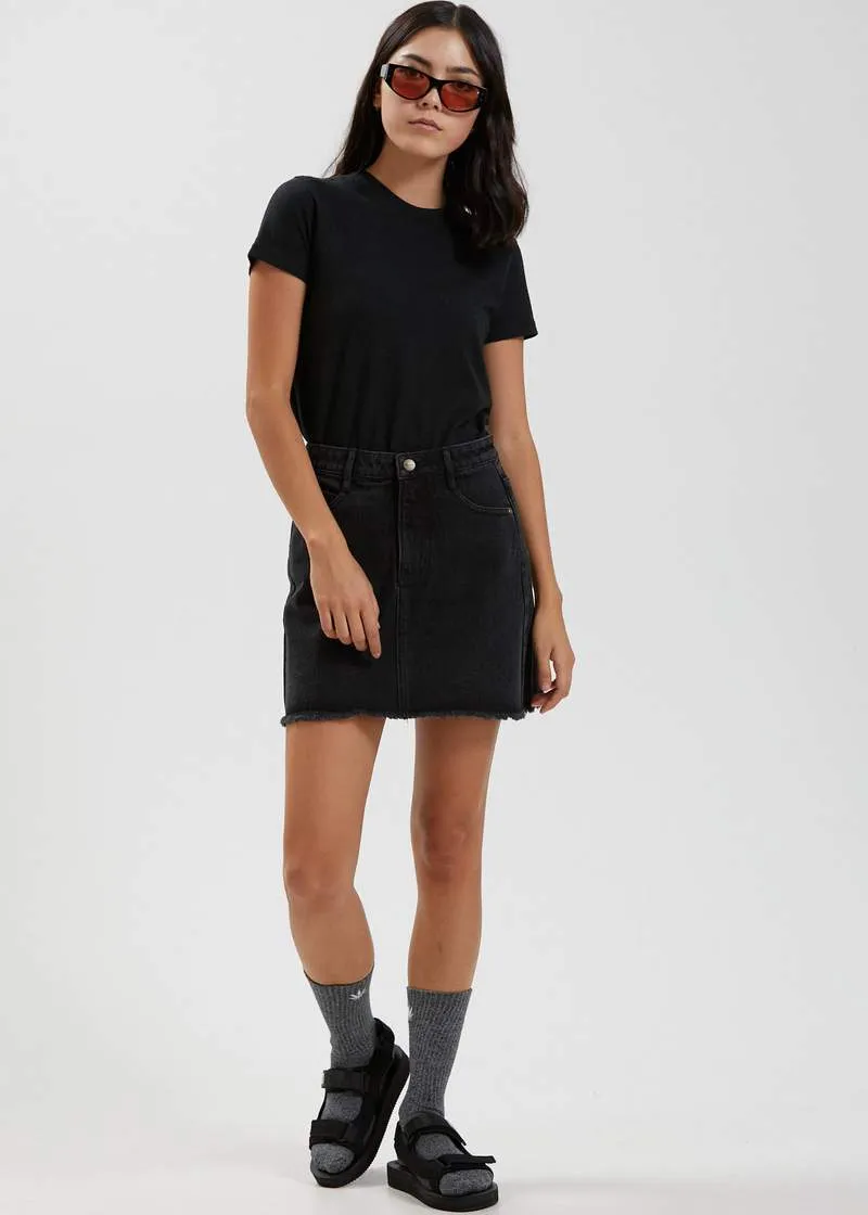 Afends Chillie Organic Denim Mini Skirt Washed Black