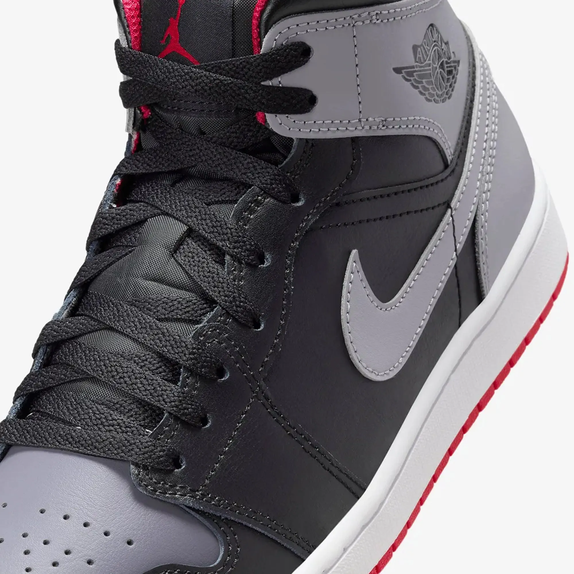 AIR JORDAN 1 MID 'BLACK/CEMENT GREY-FIRE RED-WHITE'