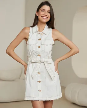 Akash Stretch Denim Dress Of White