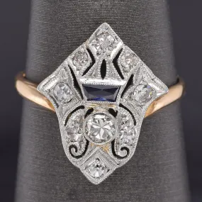 Antique 14K Yellow Gold & Platinum 0.29 TCW Diamond & Sapphire Art Deco Ring