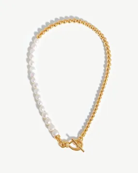 Baroque Pearl Beaded T-Bar Necklace | 18ct Gold Plated/Pearl