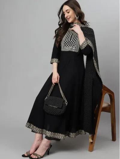 Black Embroidery Zari Salwar Suit Dupatta UK Next Day