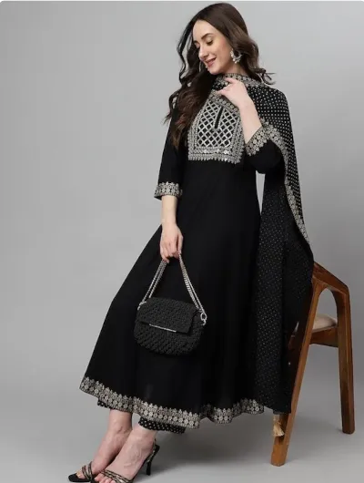 Black Embroidery Zari Salwar Suit Dupatta UK Next Day