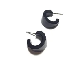 Black Shiny Tiny Boom Hoop Earrings