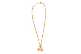 CHANEL VINTAGE GOLD PLATED NECKLACE 58CM ROUND CLOVER SHAPE CC PENDANT, NO BOX