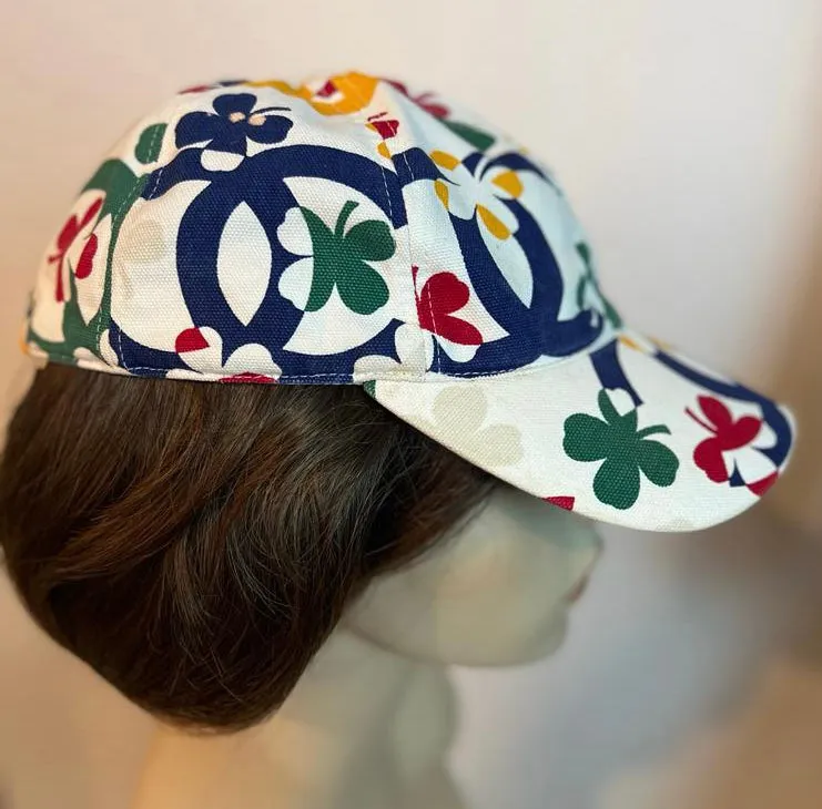 Chanel White Multicolor Clover CC Baseball Cap Hat