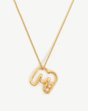 Chubby Pearl Initial Pendant Necklace  - Initial M | 18ct Gold Plated Vermeil/Pearl