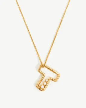 Chubby Pearl Initial Pendant Necklace  - Initial T | 18ct Gold Plated Vermeil/Pearl