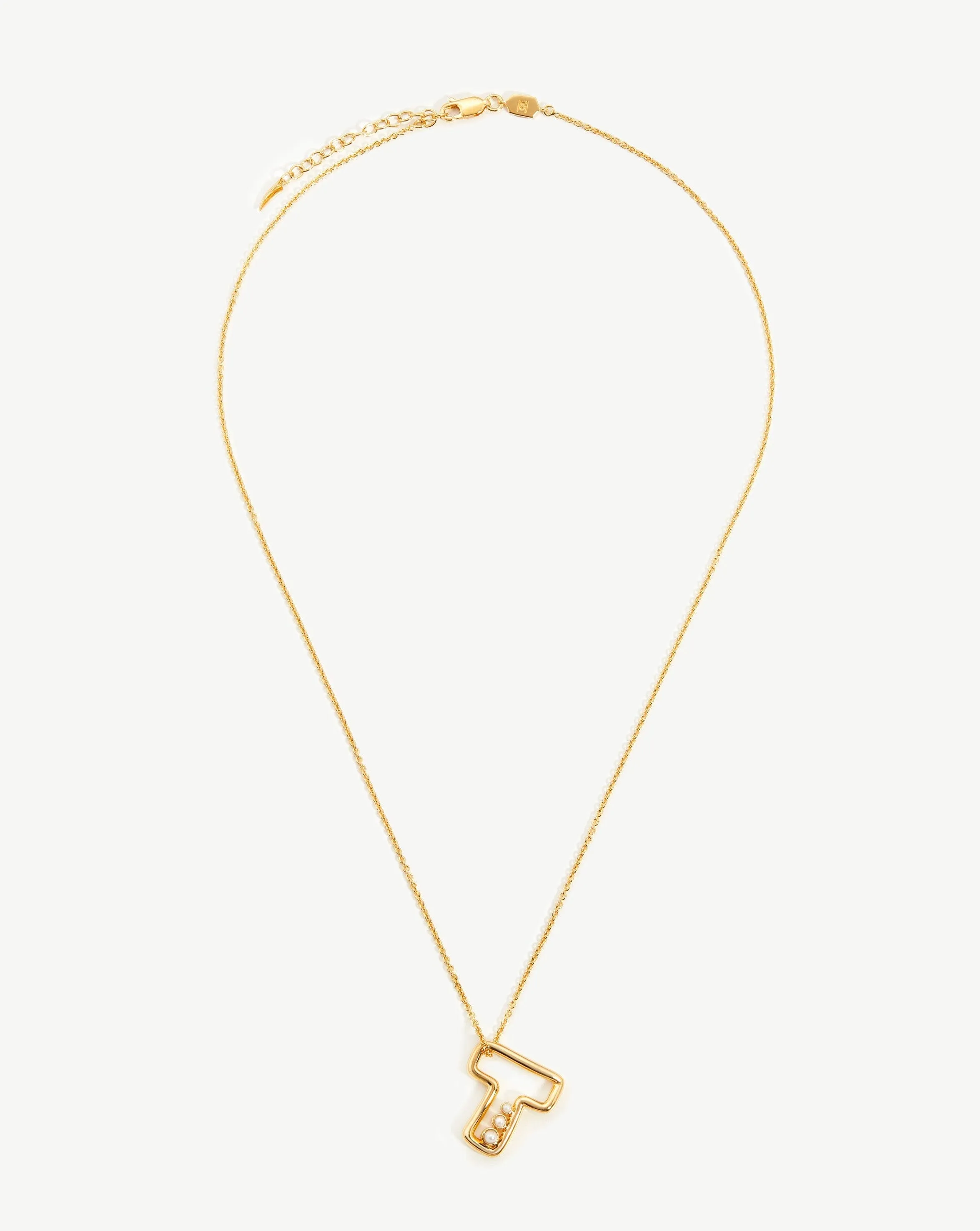 Chubby Pearl Initial Pendant Necklace  - Initial T | 18ct Gold Plated Vermeil/Pearl