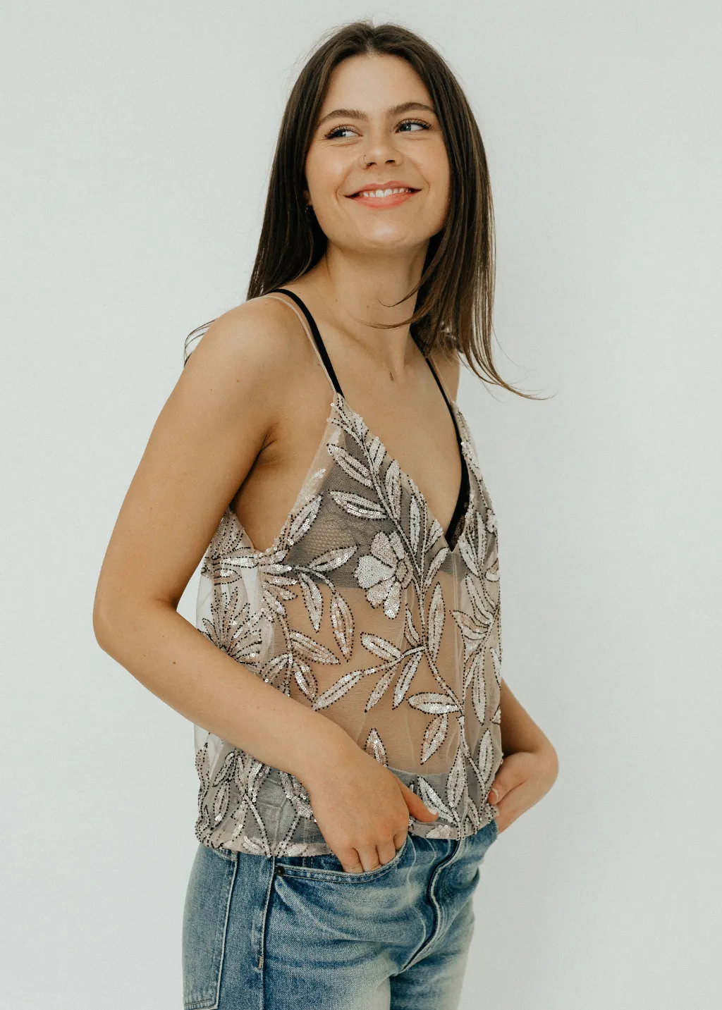 Elizabeth Nude Beaded Top