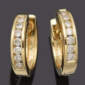 Estate 14K Yellow Gold 0.28 TCW Diamond Huggie Hoop Earrings 14.8x13.5x3.0 mm