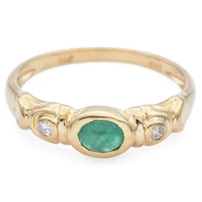 Estate 14K Yellow Gold Emerald & Diamond Ring Size 6.5