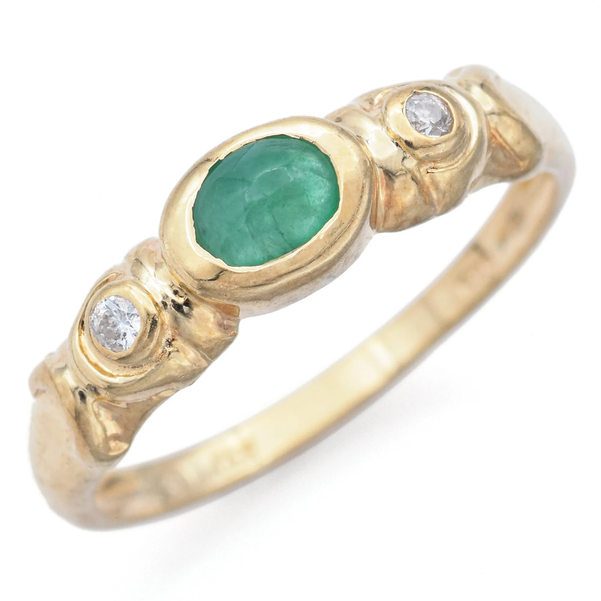 Estate 14K Yellow Gold Emerald & Diamond Ring Size 6.5