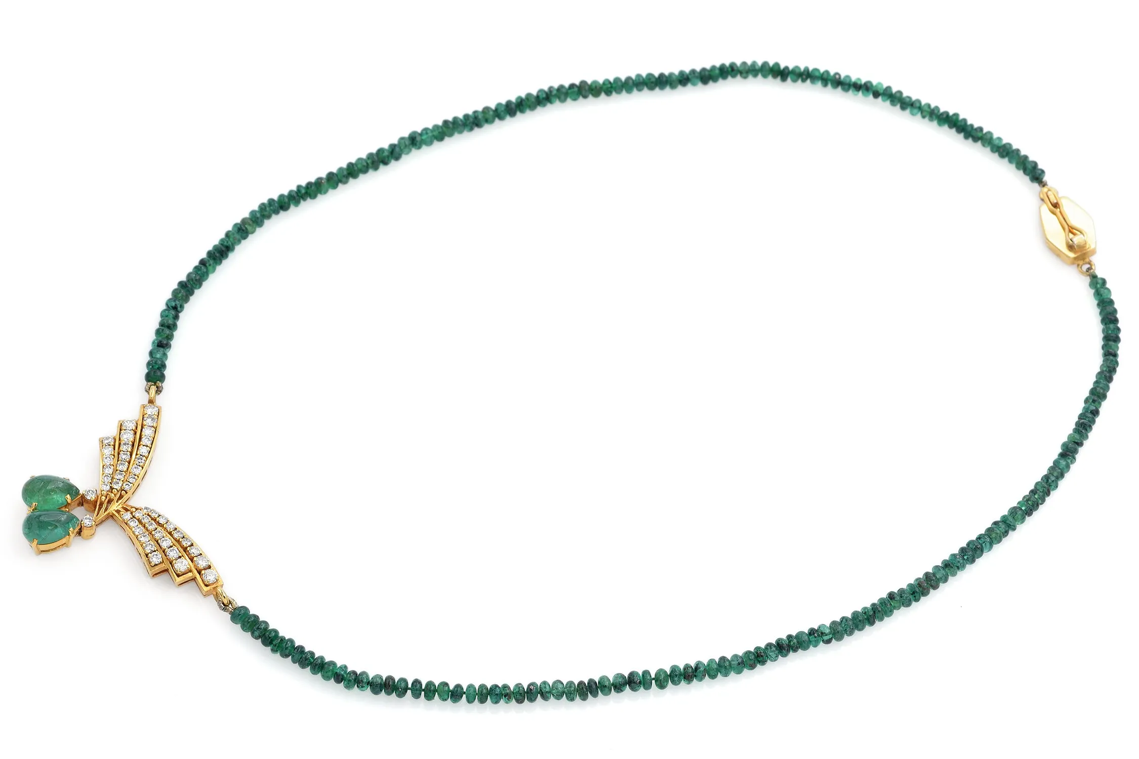 Estate 18K Yellow Gold Emerald & 1.24 TCW Diamond Beaded Necklace