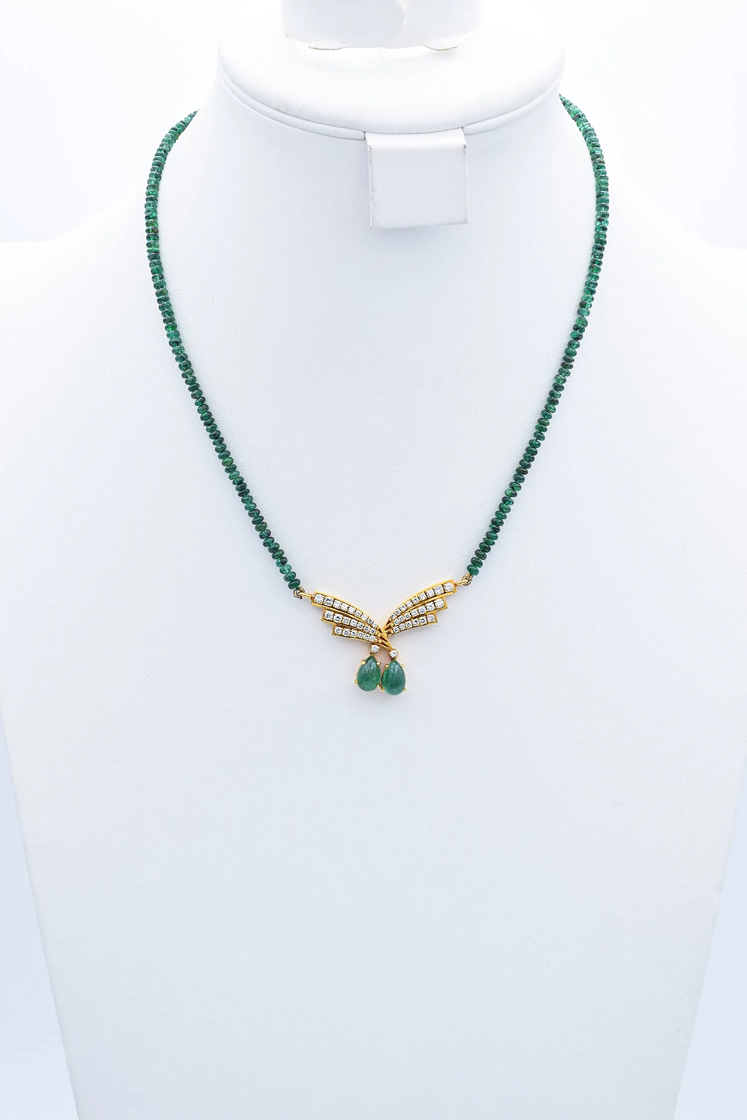 Estate 18K Yellow Gold Emerald & 1.24 TCW Diamond Beaded Necklace