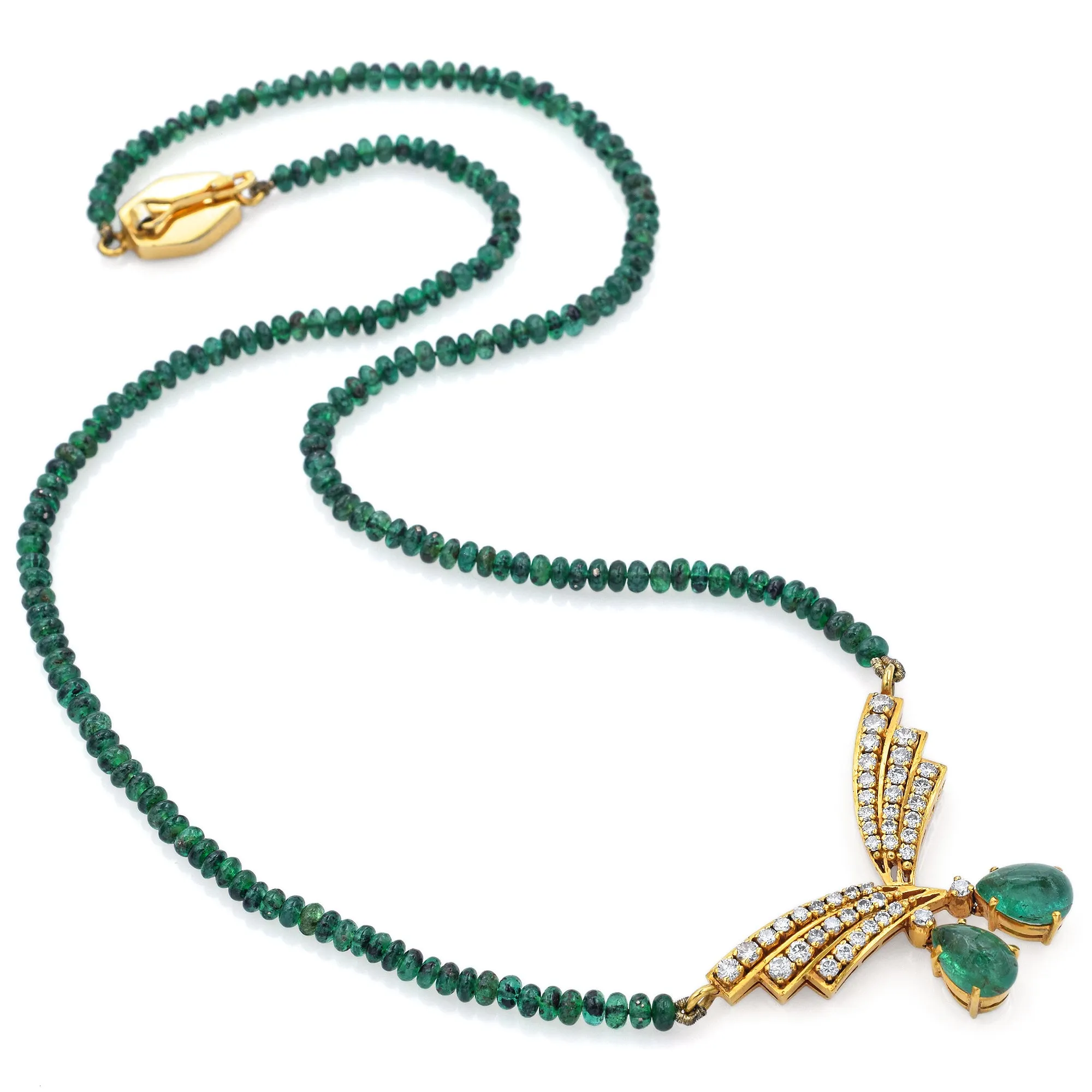 Estate 18K Yellow Gold Emerald & 1.24 TCW Diamond Beaded Necklace