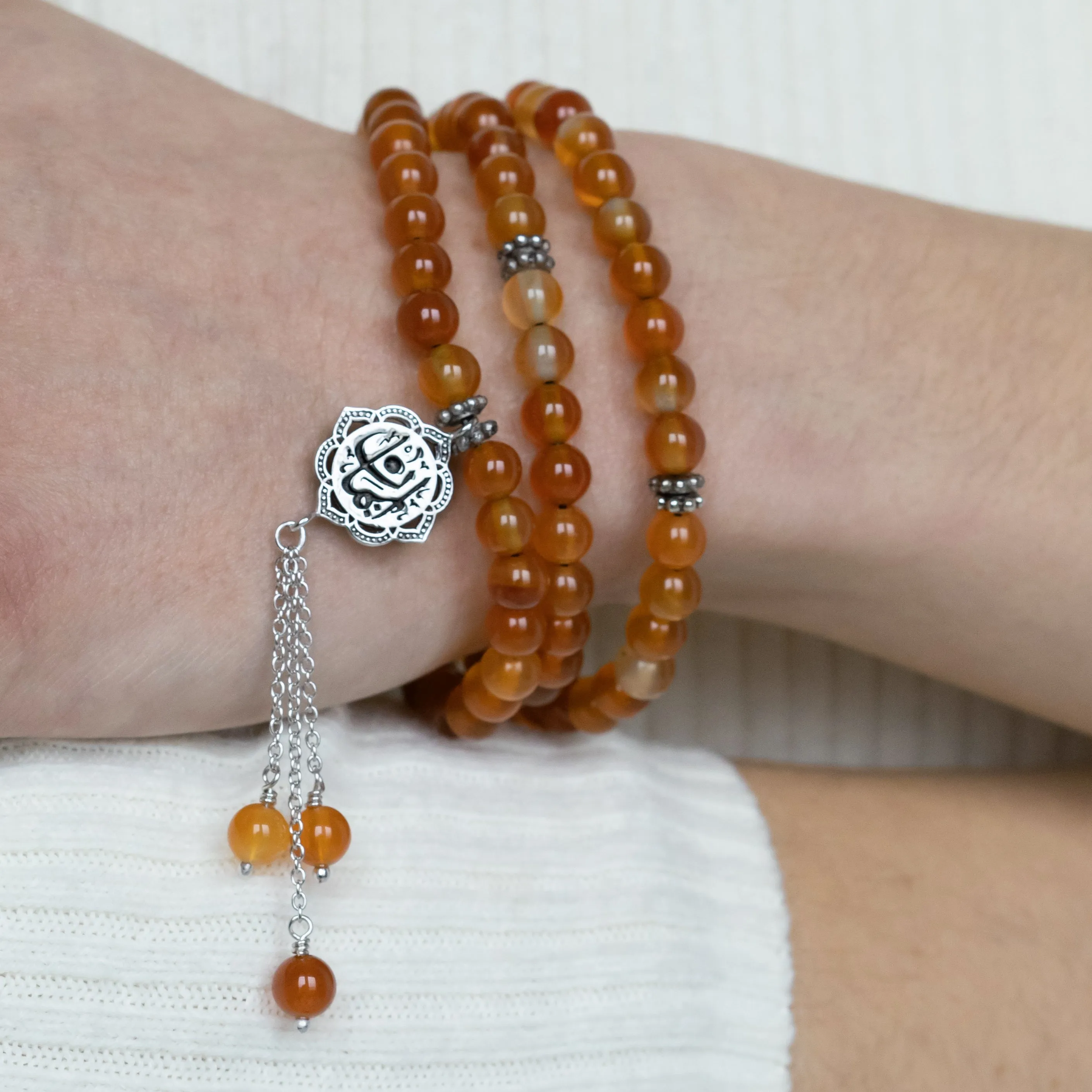 Faith Arabic calligraphy prayer beads: carnelian (aqeeq) tasbih