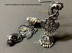 German Silver Oxidised Peacock Dangler Jhumkas 1