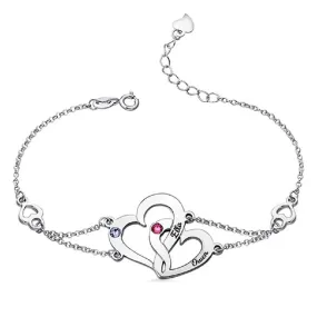 Interlocking Hearts Name Birthstone Bracelet