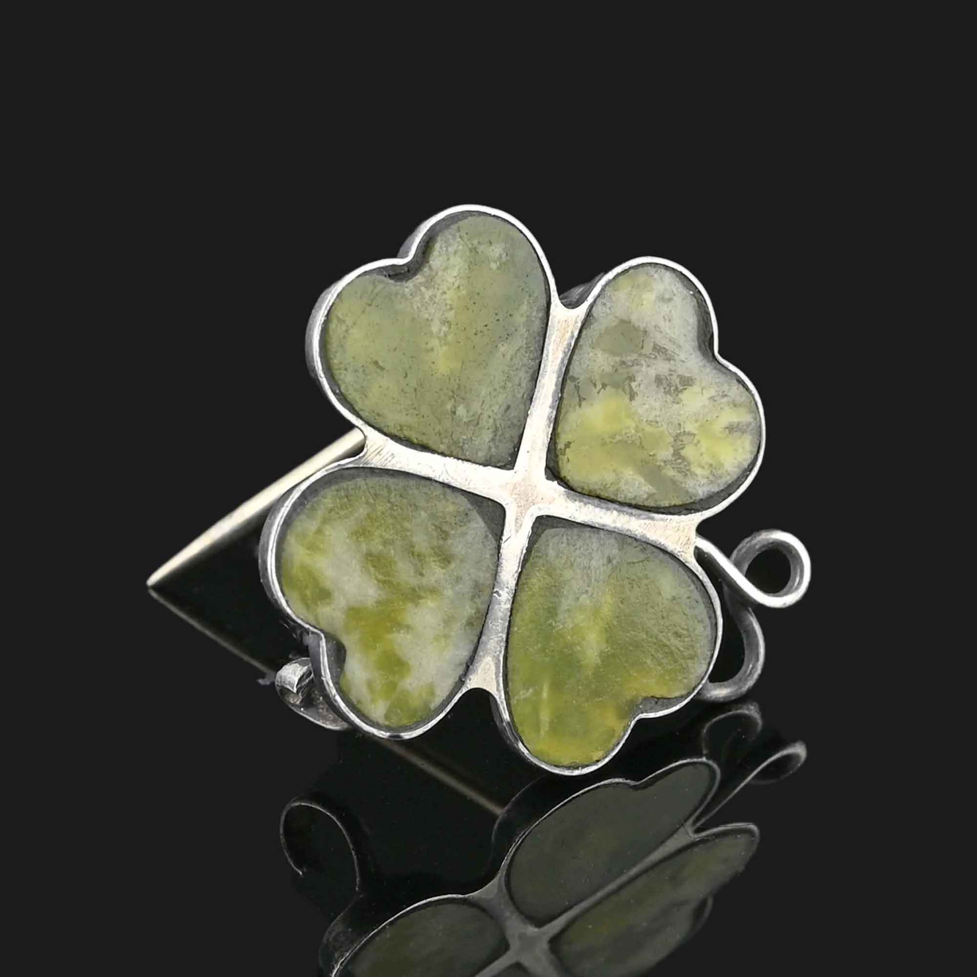 Irish Connemara Four Leaf Clover Brooch in Silver