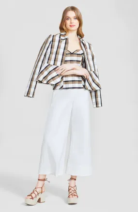 LELA ROSE Linen Check Cropped Jacket