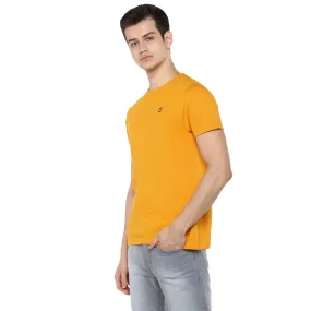 Men's Mustard Solid Slim Fit Round Neck Cotton T-Shirt