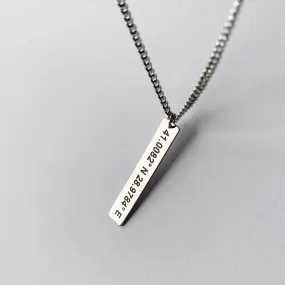 Men's Personalized Necklace Silver Coordinates Pendant Curb Chain 18-24