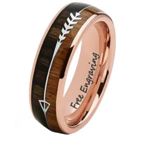 Mens Personalized Rose Gold Wedding Ring African Wood and Koa Wood