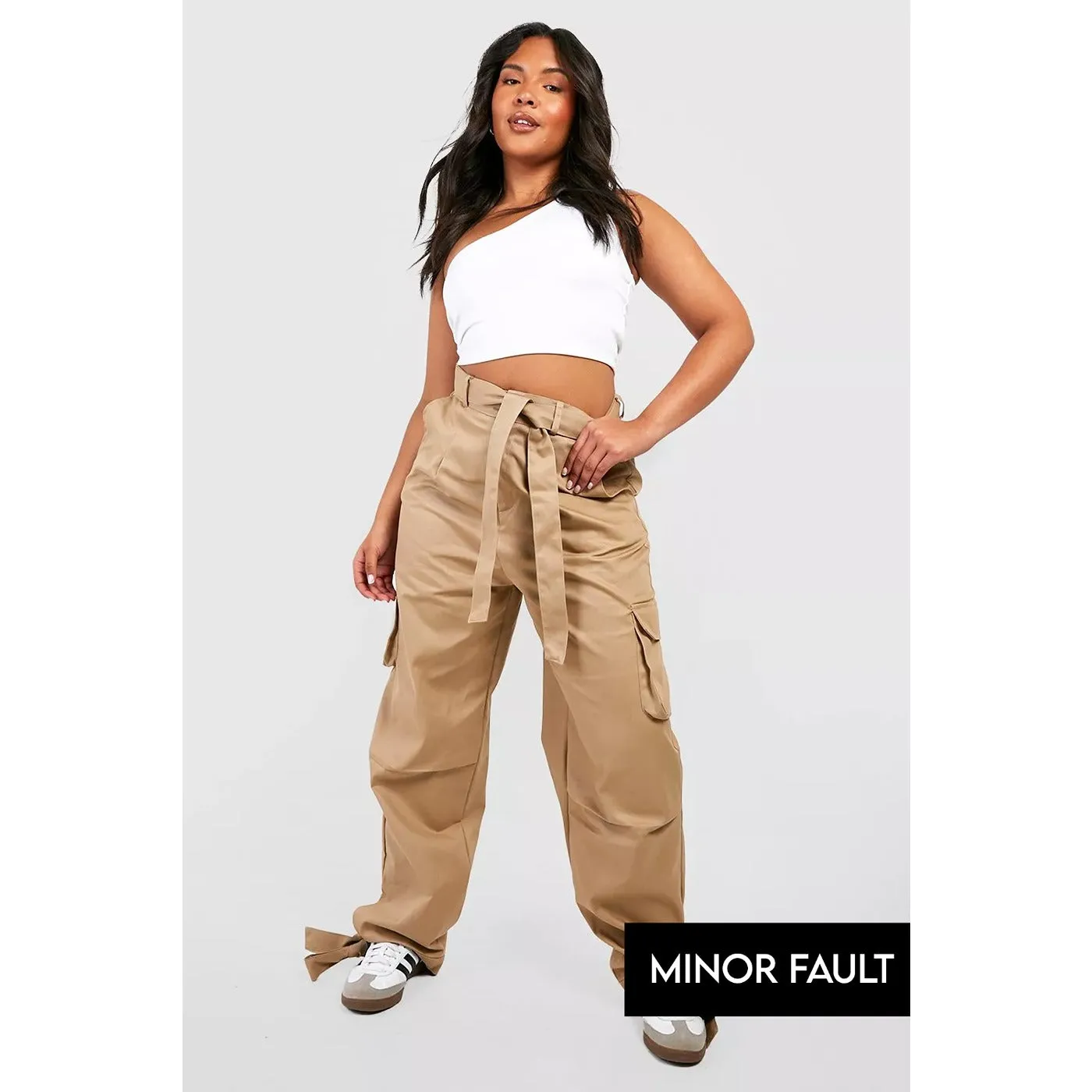 (Minor Fault) Beige Ankle Tie Cargo Trousers