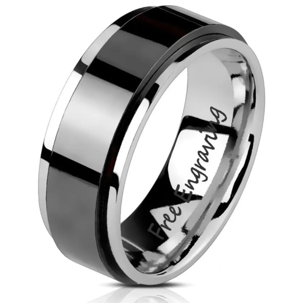 Personalized Men's Promise Ring - Black and Silver Fidget Spinner Ring