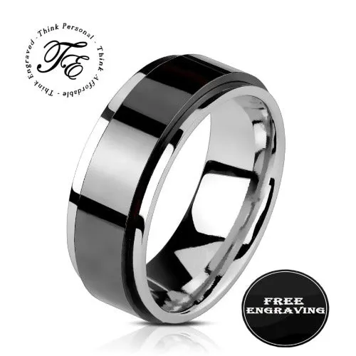 Personalized Men's Promise Ring - Black and Silver Fidget Spinner Ring