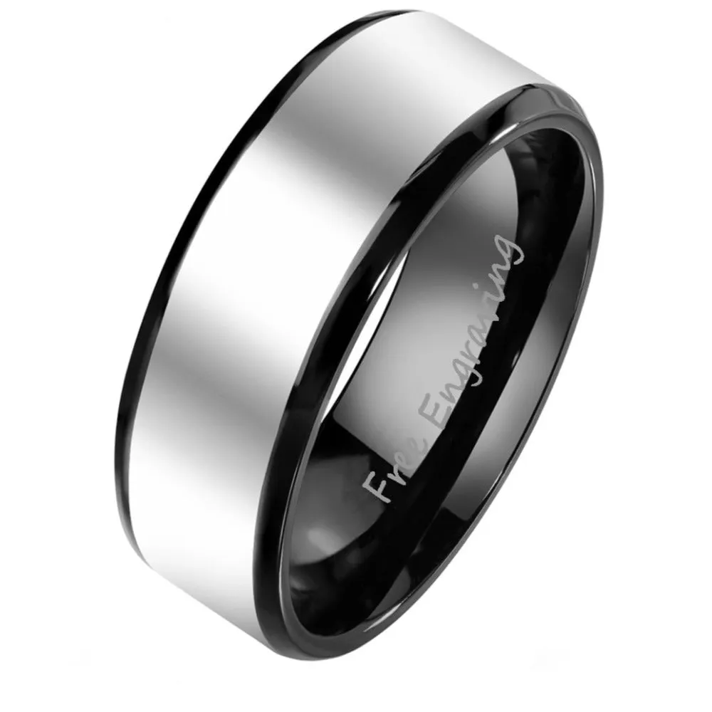 Personalized Men's Silver and Black Promise Ring - Engraved Handwriting Ring