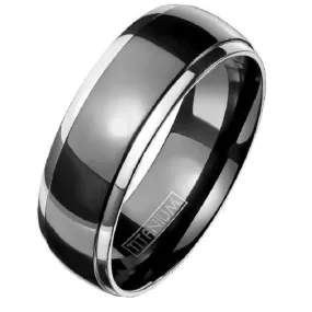 Personalized Men's Titanium Wedding Band - Black With Silver Beveled Edges