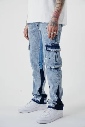 Premium Flared Painted Blue Cargo Jeans