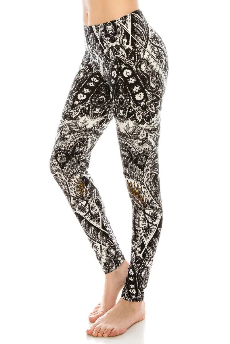 Print Pattern Leggings - Soft Stretch Peach Skin Leggings