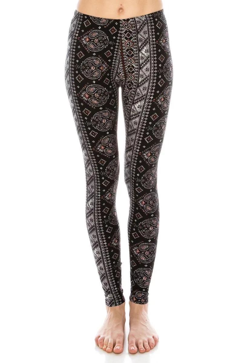 Print Pattern Leggings - Soft Stretch Peach Skin Leggings