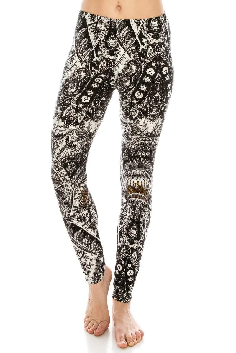 Print Pattern Leggings - Soft Stretch Peach Skin Leggings