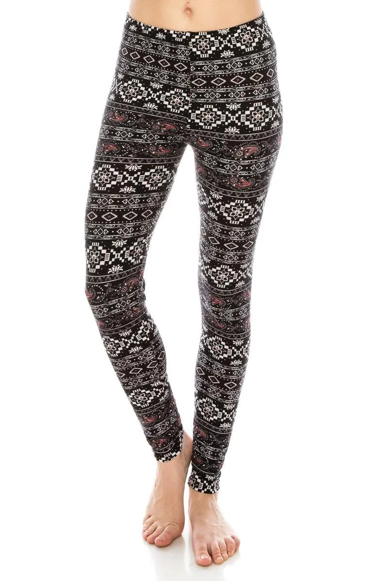 Print Pattern Leggings - Soft Stretch Peach Skin Leggings