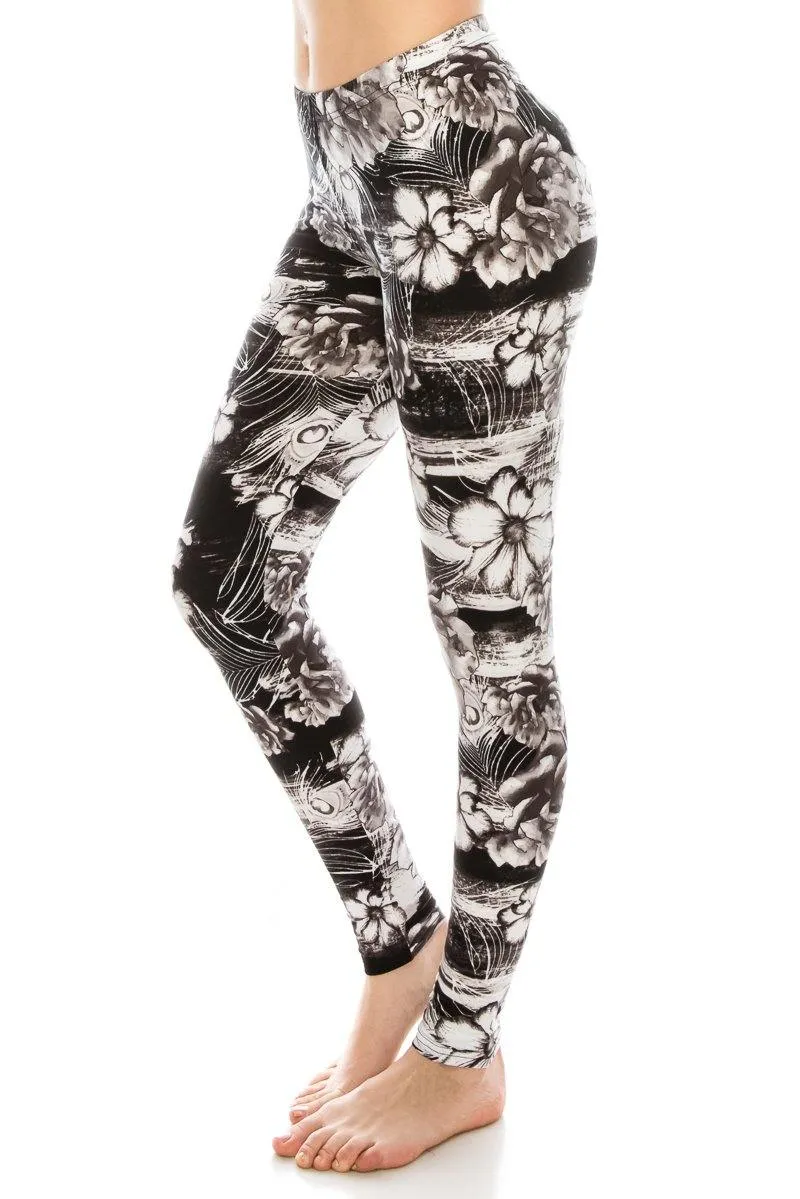 Print Pattern Leggings - Soft Stretch Peach Skin Leggings