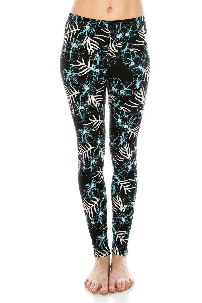 Print Pattern Leggings - Soft Stretch Peach Skin Leggings