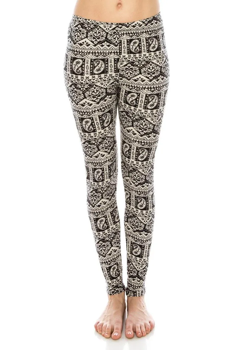 Print Pattern Leggings - Soft Stretch Peach Skin Leggings