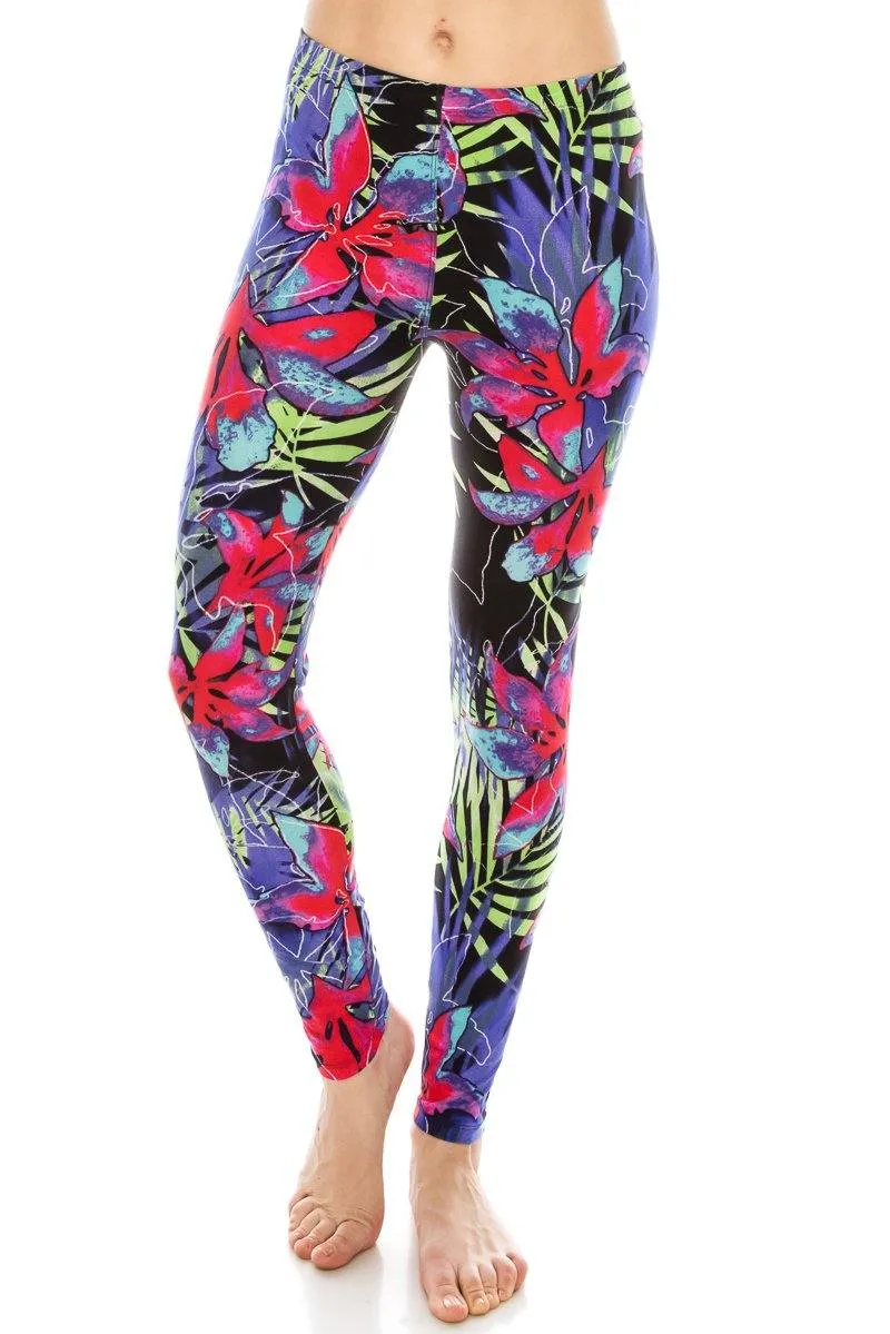 Print Pattern Leggings - Soft Stretch Peach Skin Leggings