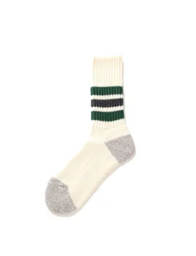 RoToTo Coarse Ribbed Oldschool Crew Socks Green / Charcoal