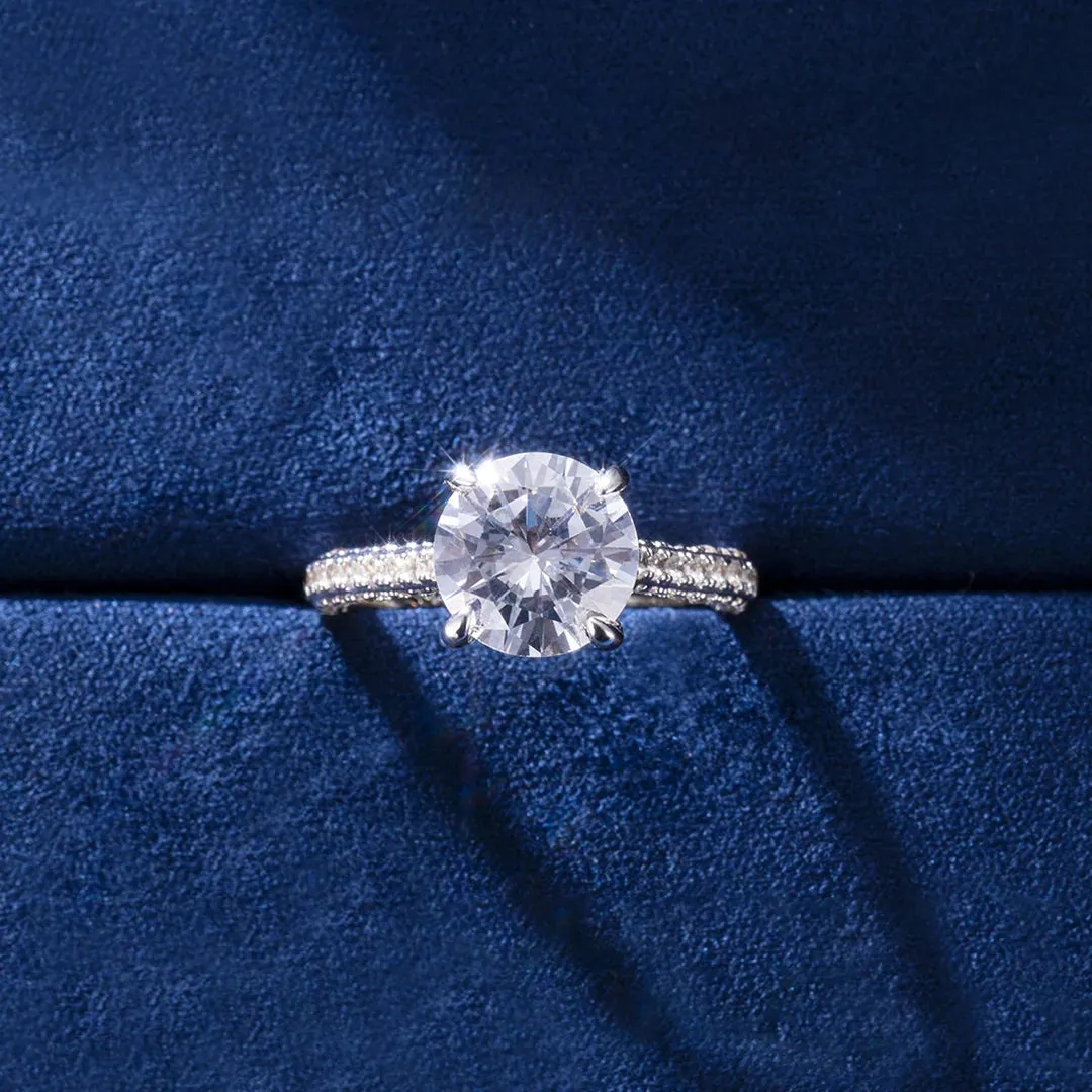 Round Cut Pave Engagement Ring