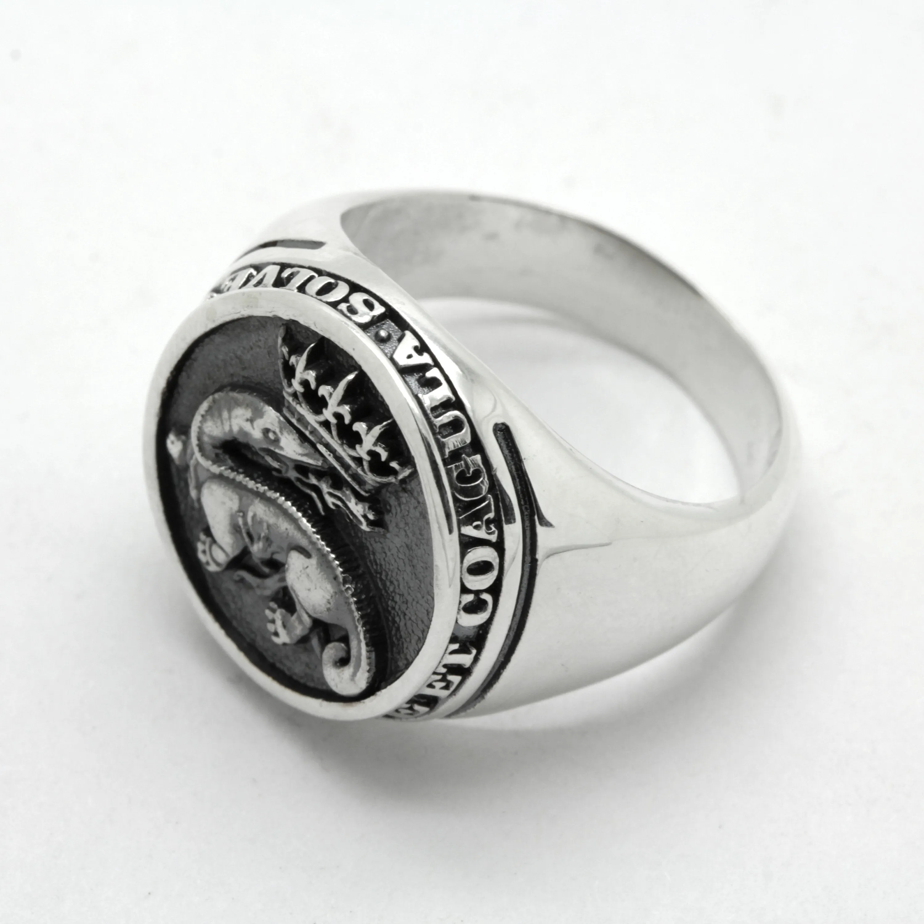 Salamander Breath Fire with Crown, Solve et Coagula, Alchemy Ring Occult Signet Mens Ring Silver 925