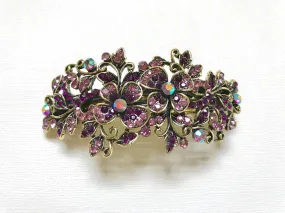 Sale! Vintage Purple Hair Accessory, Rhinestone Hair clip, Bridesmaids hair accessory, purple prom hair barrette, purple flower leaf hair cl