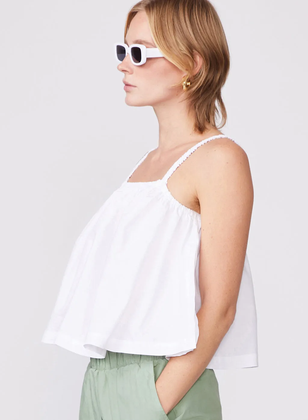 Structured Poplin Swing Top in White